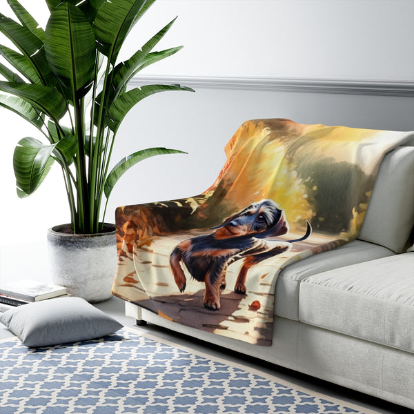 Dachshund Watercolor Autumn Path Throw Blanket | Premium Dog Prints | Tritan — Lifestyle View