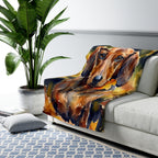 Dachshund Watercolor sherpa blanket by Tritan, on sofa