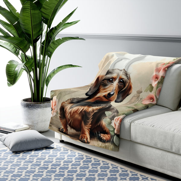 Dachshund Watercolor Cottage Garden Throw Blanket | Premium Dog Prints | Tritan — Lifestyle View