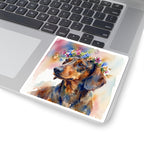Dachshund Watercolor vinyl sticker by Tritan, on a laptop