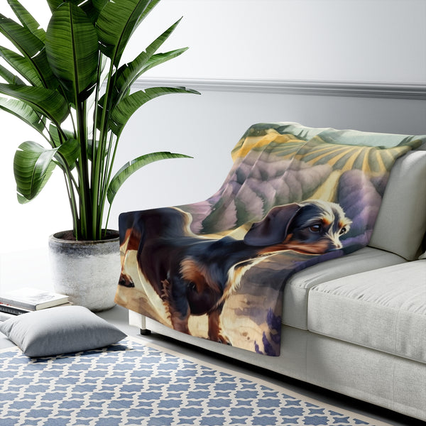 Dachshund Watercolor Lavender Fields Throw Blanket | Premium Dog Prints | Tritan — Lifestyle View