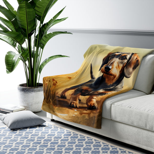 Dachshund Watercolor Meadow Golden Throw Blanket | Premium Dog Prints | Tritan — Lifestyle View