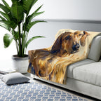 Dachshund Watercolor sherpa blanket by Tritan, on sofa