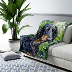 Dachshund Watercolor sherpa blanket by Tritan, on sofa