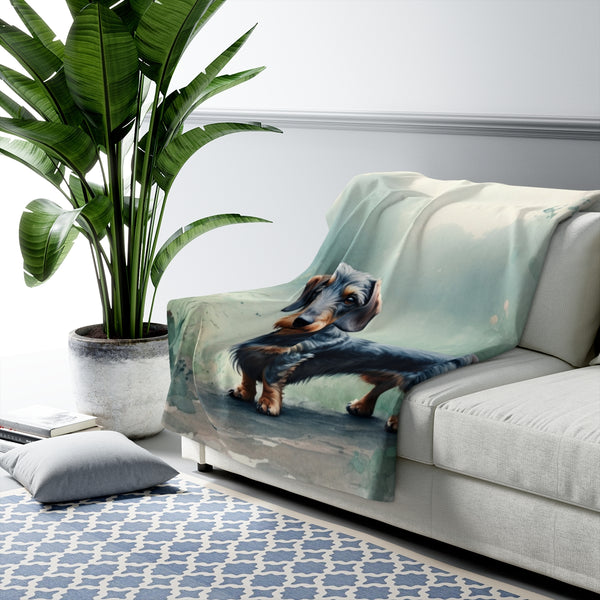 Dachshund Watercolor Rain Garden Throw Blanket | Premium Dog Prints | Tritan — Lifestyle View
