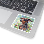 Dachshund Watercolor vinyl sticker by Tritan, on a laptop