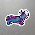 Corgi Cosmic die-cut magnet by Tritan, angled view