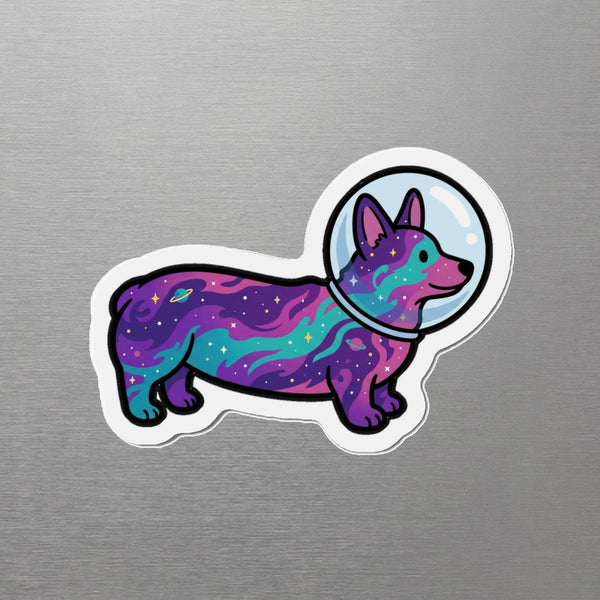 Corgi Cosmic Magnet, Galaxy Dog Art, Corgi Lover Gift, Die-Cut Fridge Magnet