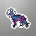 German Shepherd Cosmic die-cut magnet by Tritan, angled view