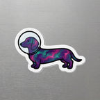 Dachshund Cosmic die-cut magnet by Tritan, angled view