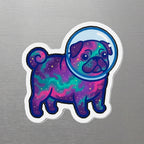 Pug Cosmic die-cut magnet by Tritan, angled view