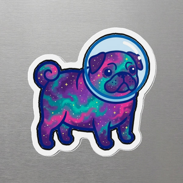 Pug Cosmic Magnet, Galaxy Dog Art, Pug Lover Gift, Die-Cut Fridge Magnet
