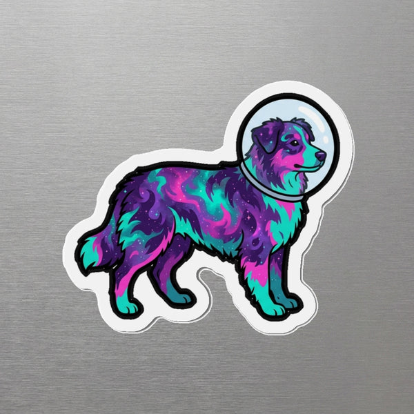 Australian Shepherd Cosmic die-cut magnet by Tritan, angled view
