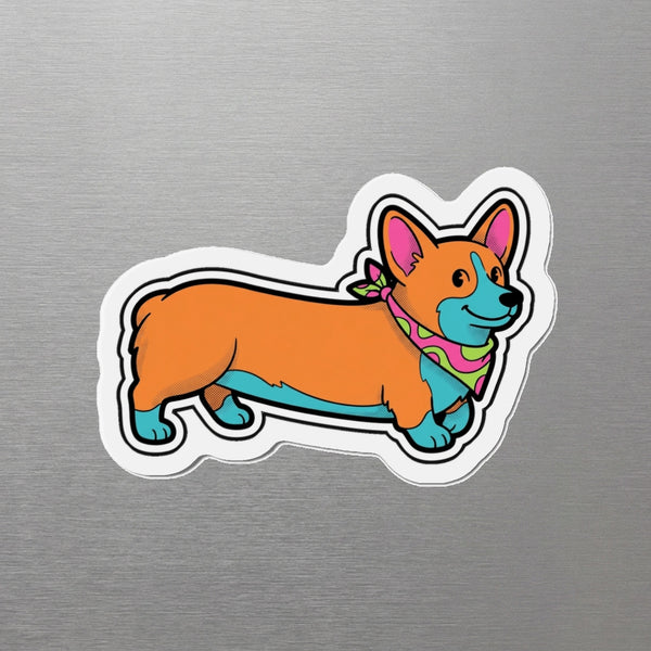 Corgi Retro Y2K Magnet, Retro 90s Dog Art, Corgi Lover Gift, Die-Cut Fridge Magnet