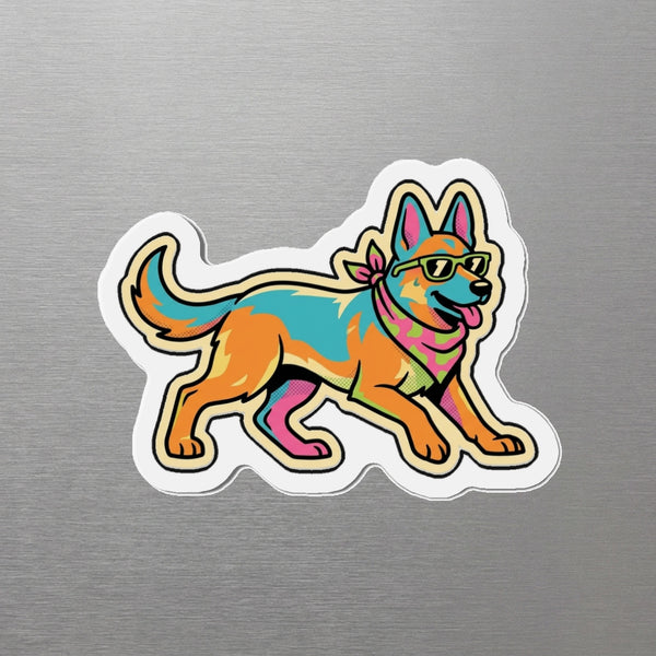 German Shepherd Retro Y2K Magnet, Retro 90s Dog Art, German Shepherd Lover Gift, Die-Cut Fridge Magnet