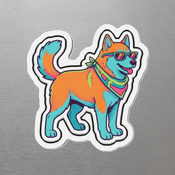 Siberian Husky Retro Y2K Magnet, Retro 90s Dog Art, Siberian Husky Lover Gift, Die-Cut Fridge Magnet