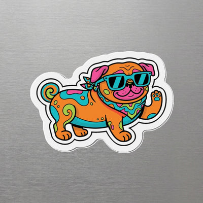 Pug Retro Y2K Magnet, Retro 90s Dog Art, Pug Lover Gift, Die-Cut Fridge Magnet
