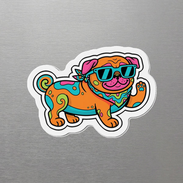 Pug Retro Y2K Magnet, Retro 90s Dog Art, Pug Lover Gift, Die-Cut Fridge Magnet