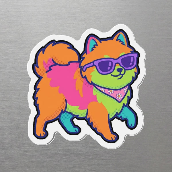 Pomeranian Retro Y2K die-cut magnet by Tritan, angled view