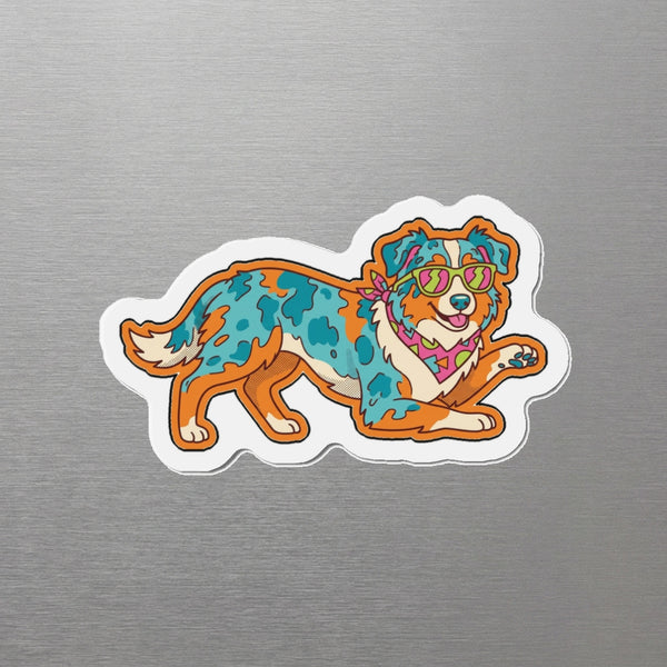 Australian Shepherd Retro Y2K Magnet, Retro 90s Dog Art, Australian Shepherd Lover Gift, Die-Cut Fridge Magnet