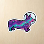 Corgi Cosmic vinyl sticker by Tritan, angled view