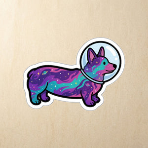 Corgi Cosmic Die-Cut Sticker, Galaxy Dog Art, Corgi Lover Gift, Waterproof Vinyl