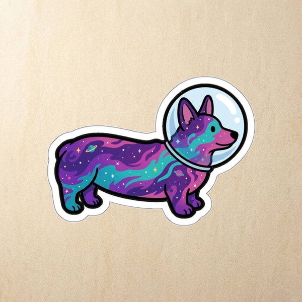 Corgi Cosmic Die-Cut Sticker, Galaxy Dog Art, Corgi Lover Gift, Waterproof Vinyl