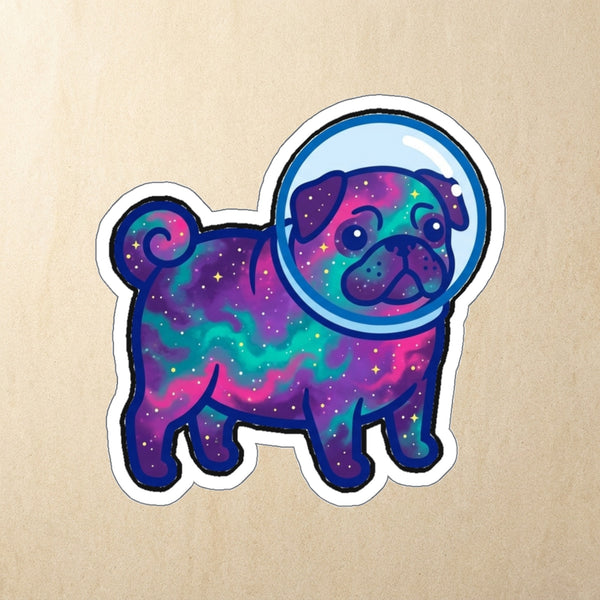 Pug Cosmic Die-Cut Sticker, Galaxy Dog Art, Pug Lover Gift, Waterproof Vinyl