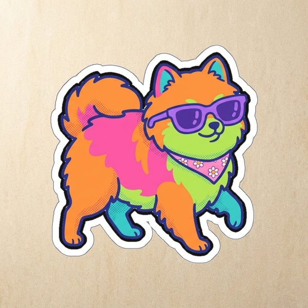 Pomeranian Retro Y2K Die-Cut Sticker, Retro 90s Dog Art, Pomeranian Lover Gift, Waterproof Vinyl