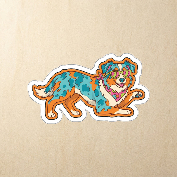 Australian Shepherd Retro Y2K Die-Cut Sticker, Retro 90s Dog Art, Australian Shepherd Lover Gift, Waterproof Vinyl