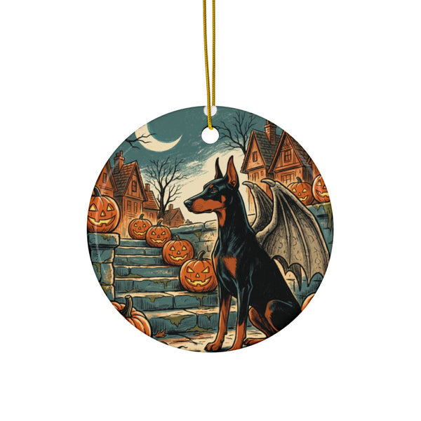 Doberman Halloween Poster Ceramic Tree Ornament, Vintage Dog Poster Art, Doberman Lover Gift