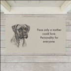 Boxer Doormat shown flat on a pale painted porch outside a white front door