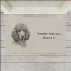 Standard Poodle Doormat shown flat on a pale painted porch outside a white front door