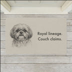 Shih Tzu Doormat shown flat on a pale painted porch outside a white front door