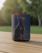Doberman America 250 Patriotic Dog Pattern Can Cooler | America 250 Party Drink Holder | Doberman Mom Dad Gift | Summer BBQ Decor
