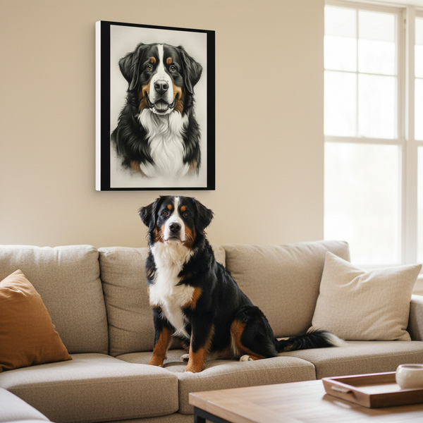 Bernese Mountain Dog Charcoal Portrait Canvas Print | Berner Wall Art | Dog Lover Gift | Pet Decor Home Art — Lifestyle View
