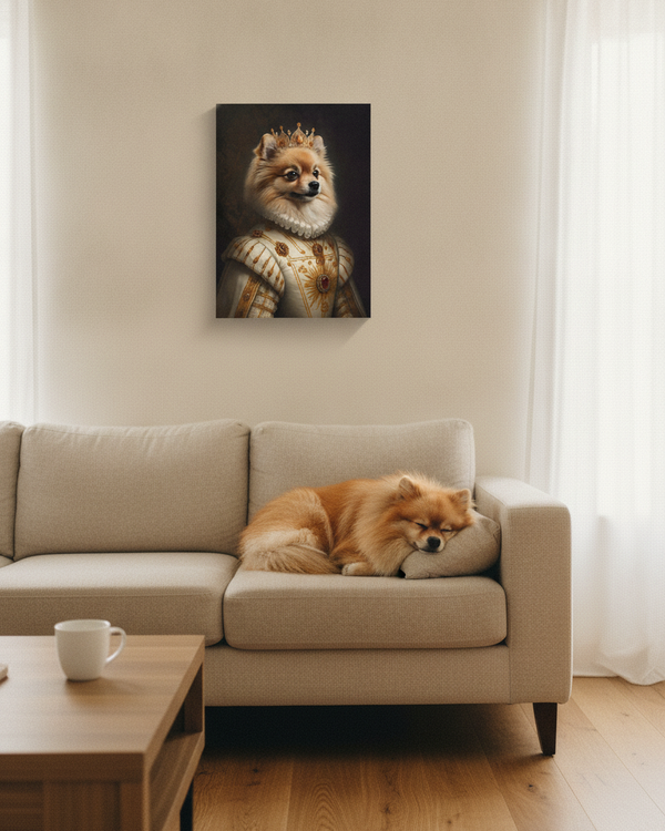 Pomeranian Kings & Queens Royal Portrait Canvas Wall Art, Regal Dog Painting, Pomeranian Lover Gift, Stretched Canvas — Lifestyle View
