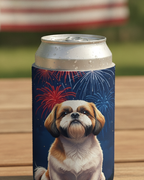 Shih Tzu 4th of July Can Cooler, Patriotic Dog Pattern Gift for Dog Lovers, American Flag Pet Art July 4th Party Decor, Premium Drink Sleeve