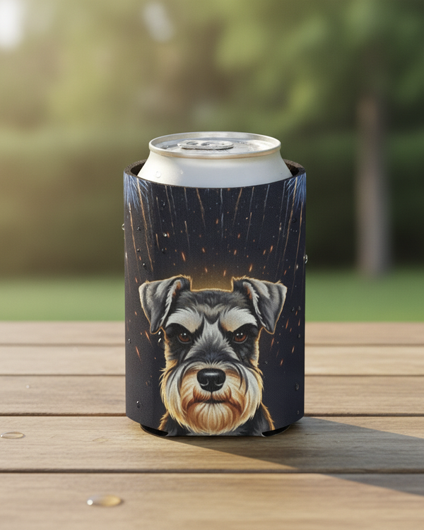 Miniature Schnauzer America 250 Can Cooler, Patriotic Dog Art Pattern, Schnauzer Gift for Him Her, USA Party Drink Holder
