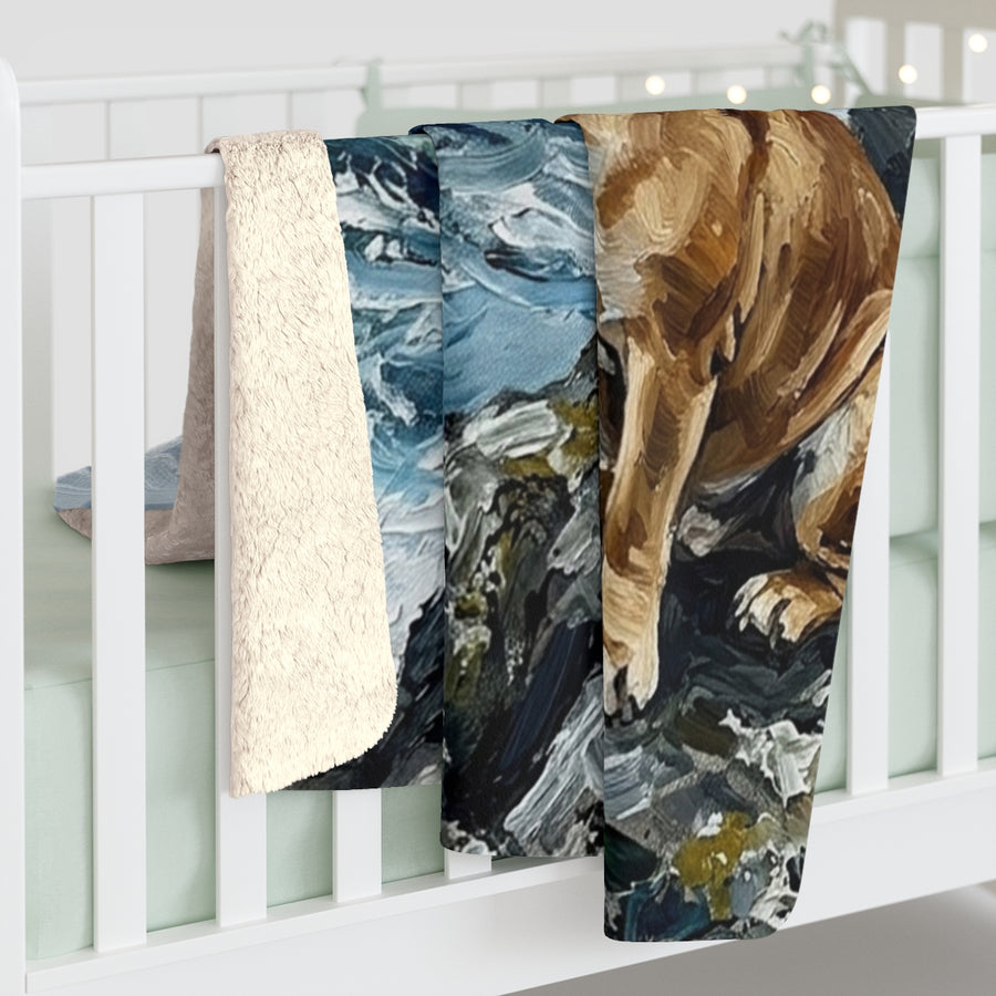 English Bulldog Acrylic sherpa blanket by Tritan, on bed