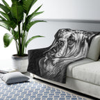 English Bulldog Charcoal sherpa blanket by Tritan, on sofa