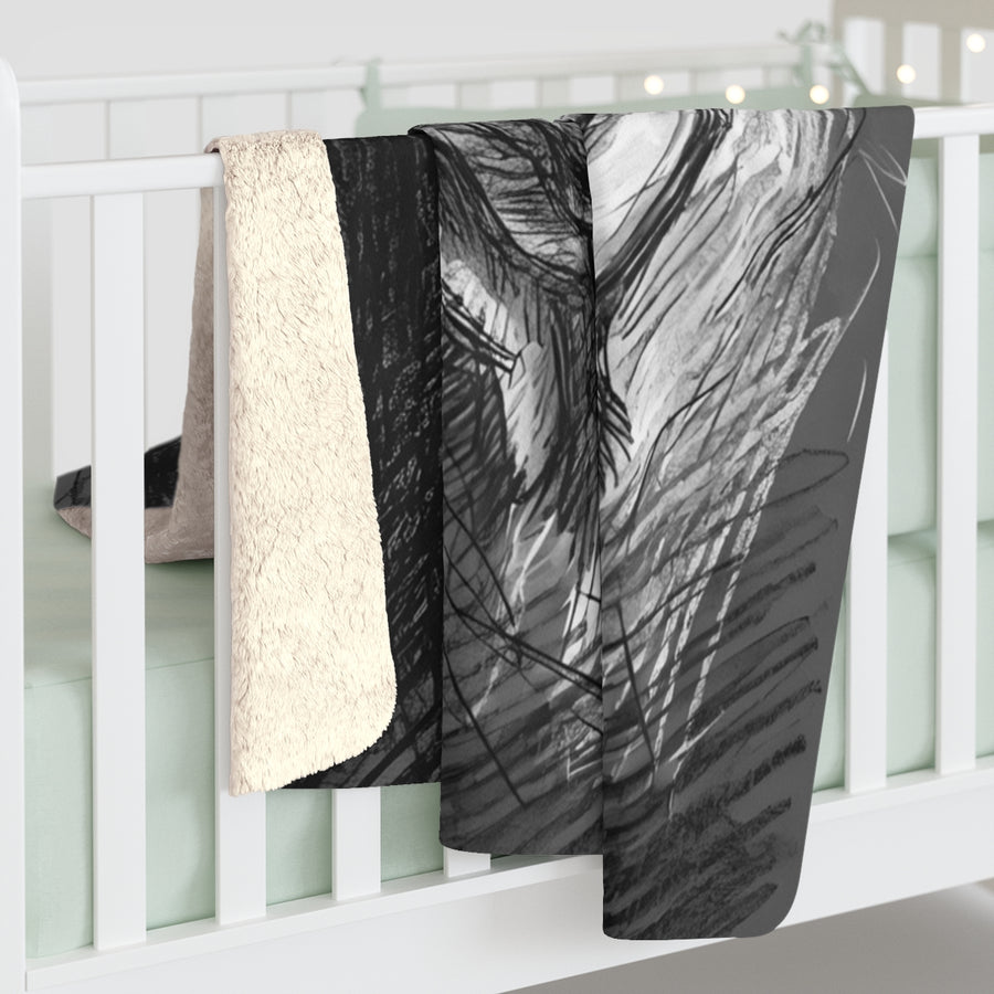 English Bulldog Charcoal sherpa blanket by Tritan, on bed