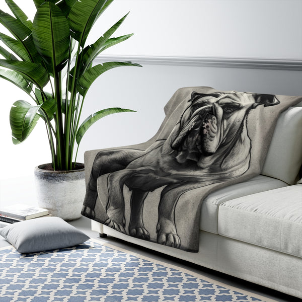 English Bulldog Charcoal Portrait Throw Blanket | Premium Dog Prints | Tritan — Lifestyle View