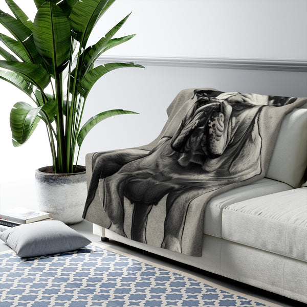 English Bulldog Charcoal Portrait Throw Blanket | Premium Dog Prints | Tritan — Lifestyle View