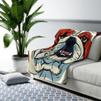 English Bulldog Comic Pop Art sherpa blanket by Tritan, on sofa