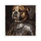 English Bulldog Medieval Knight vinyl sticker by Tritan, front