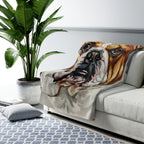 English Bulldog Oil Portrait sherpa blanket by Tritan, on sofa