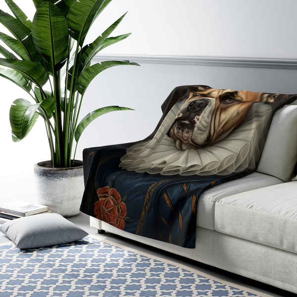 English Bulldog Renaissance Royal Portrait Regal Throw Blanket | Premium Dog Prints | Tritan — Lifestyle View
