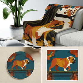 English Bulldog Retro Autumn Cozy Gift Set | Sherpa Blanket, Coaster & Sticker | Tritan