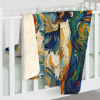English Bulldog Post-Impressionist sherpa blanket by Tritan, on bed